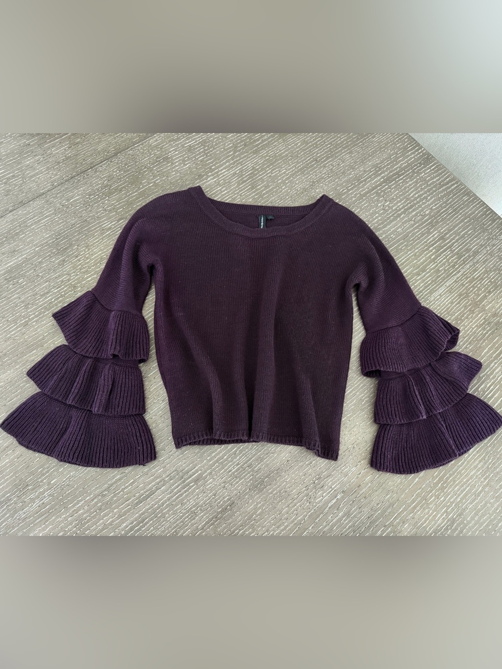 Anthropologie Dark plum purple knit sweater Ruffled Bell Sleeve sweater